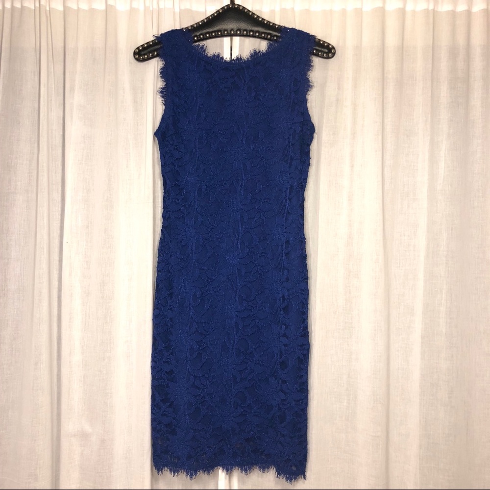 JUMP Blue Floral Lace Fitted Dress S Reversible
